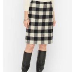 Talbots Black and White Buffalo Check Midi Skirt
